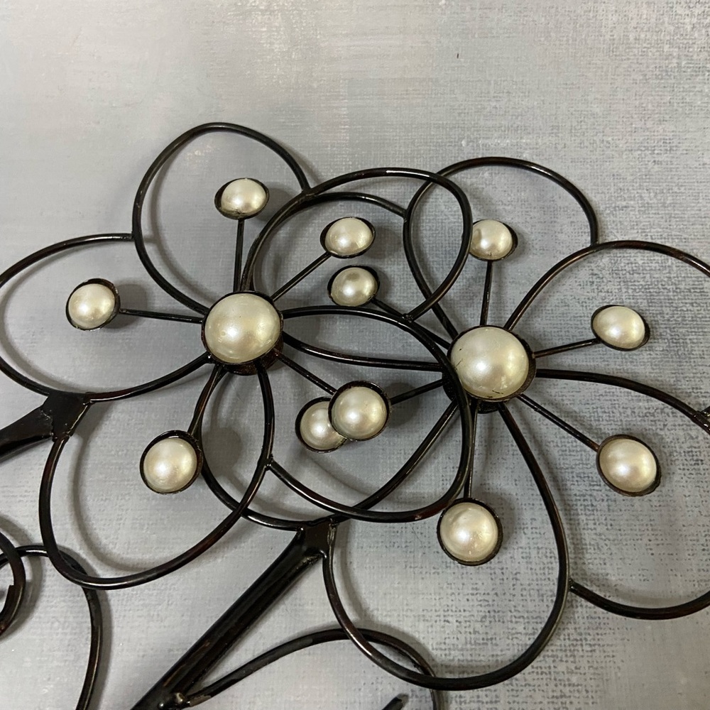Set of Black Metal Flower Hooks with Faux Pearl Accents